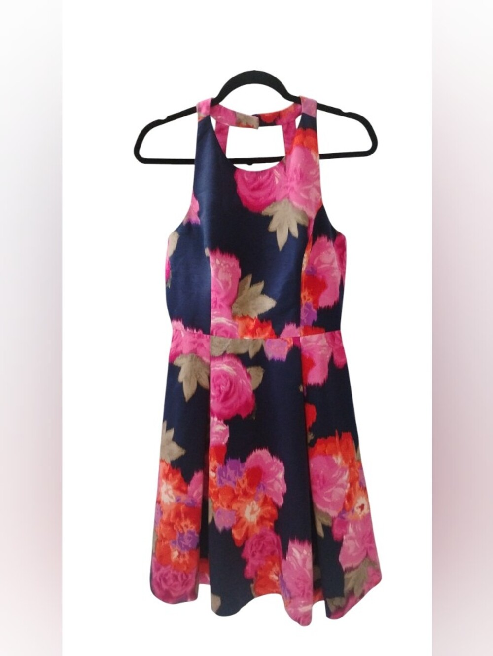 Eliza J Floral Fit & Flare Halter Dress - Navy & Pink SZ 8 - Picture 2 of 7